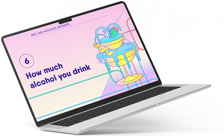 Laptop showing 'How much alcohol you drink' lesson