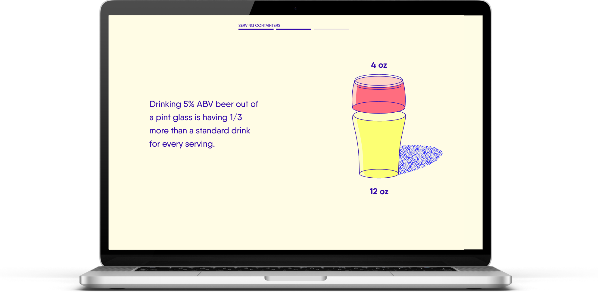 Alcohol 101+ drink size page on laptop